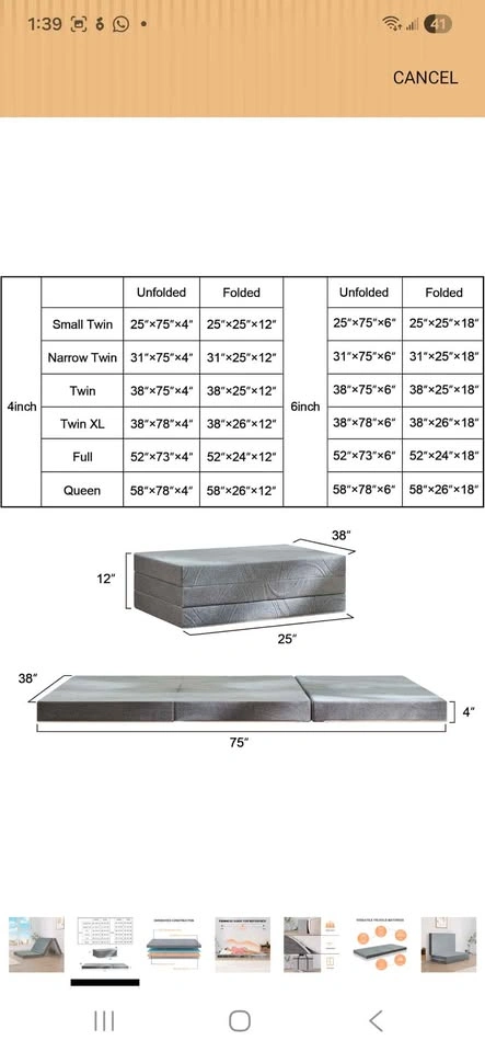 Tri-fold Memory Foam Floor Mattress - photo 4
