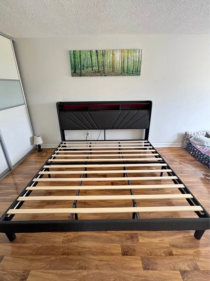 King Upholstered Bed Frame with LED Headboard