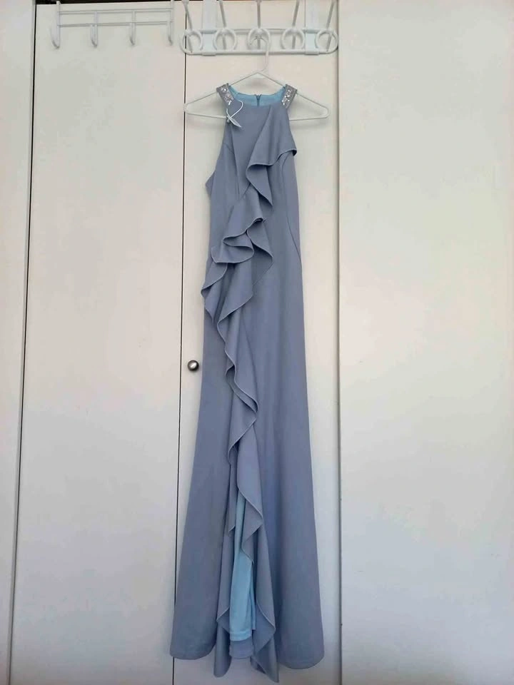 Women's Baby Blue Formal Dress With Front Slit