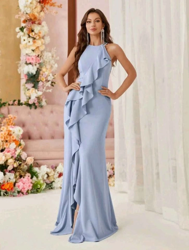 Women's Baby Blue Formal Dress With Front Slit - photo 2