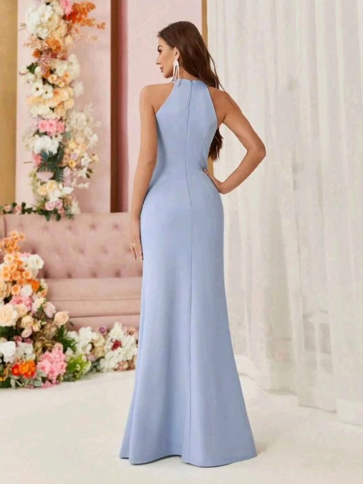 Women's Baby Blue Formal Dress With Front Slit - photo 3
