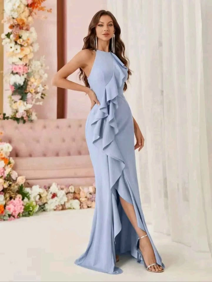 Women's Baby Blue Formal Dress With Front Slit - photo 4