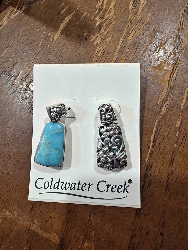 Coldwater Creek Sterling Silver Turquoise Scroll Earrings