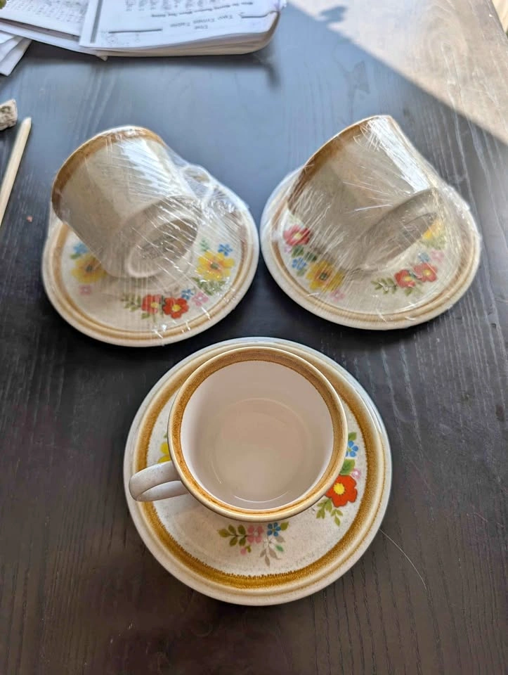Mikasa Stone Manor Wild Meadow Cups & Saucers - 3 Sets