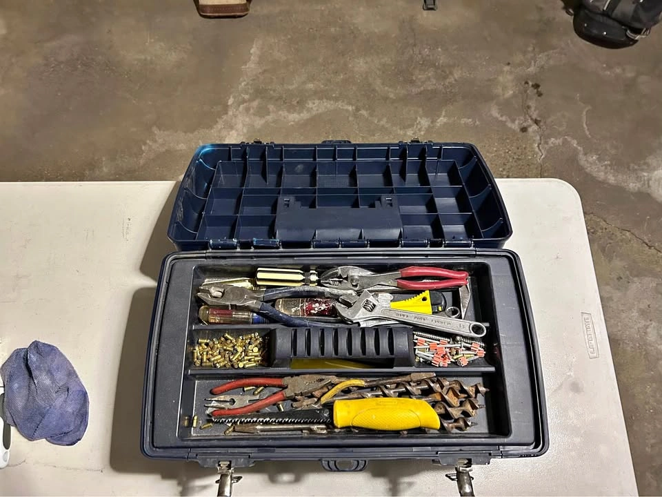 Toolbox with Assorted Hand Tools Pliers Wrenches Screwdrivers