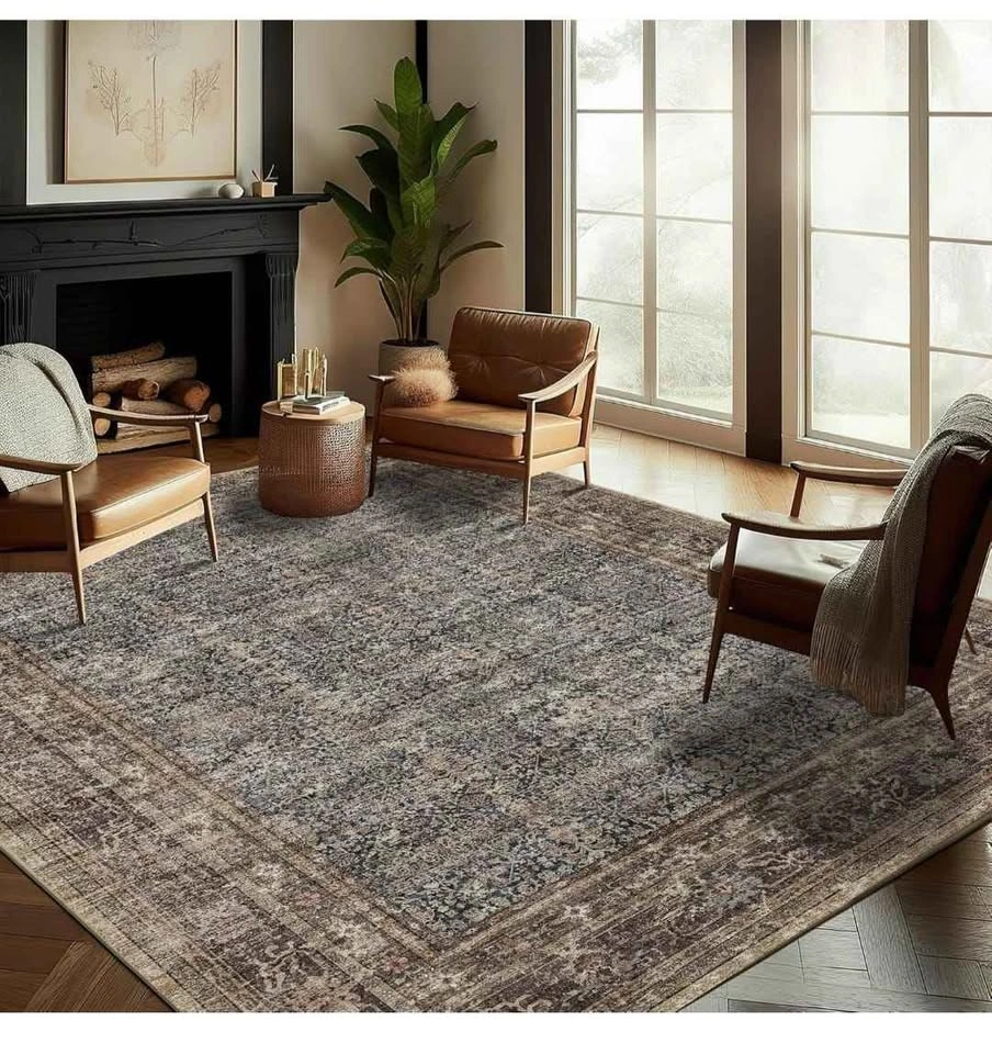 Washable Area Rug 8'x10' Retro Boho Design - photo 2
