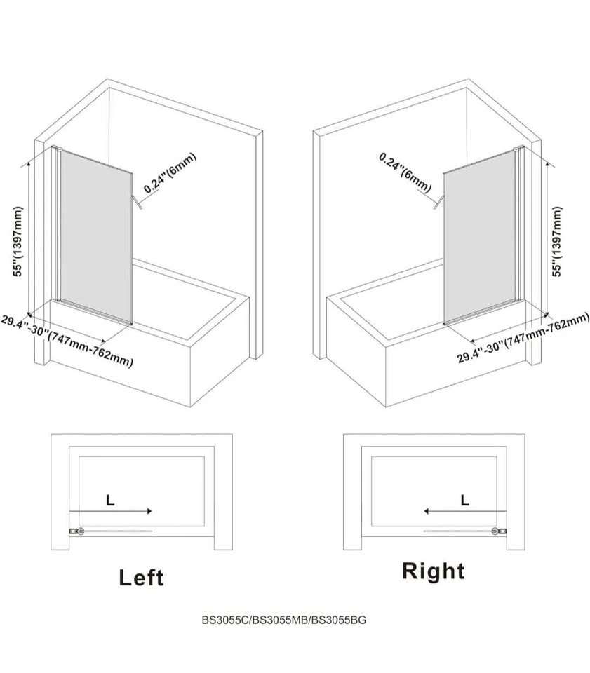 Frameless Tub Shower Door 30" W*55" H - photo 4