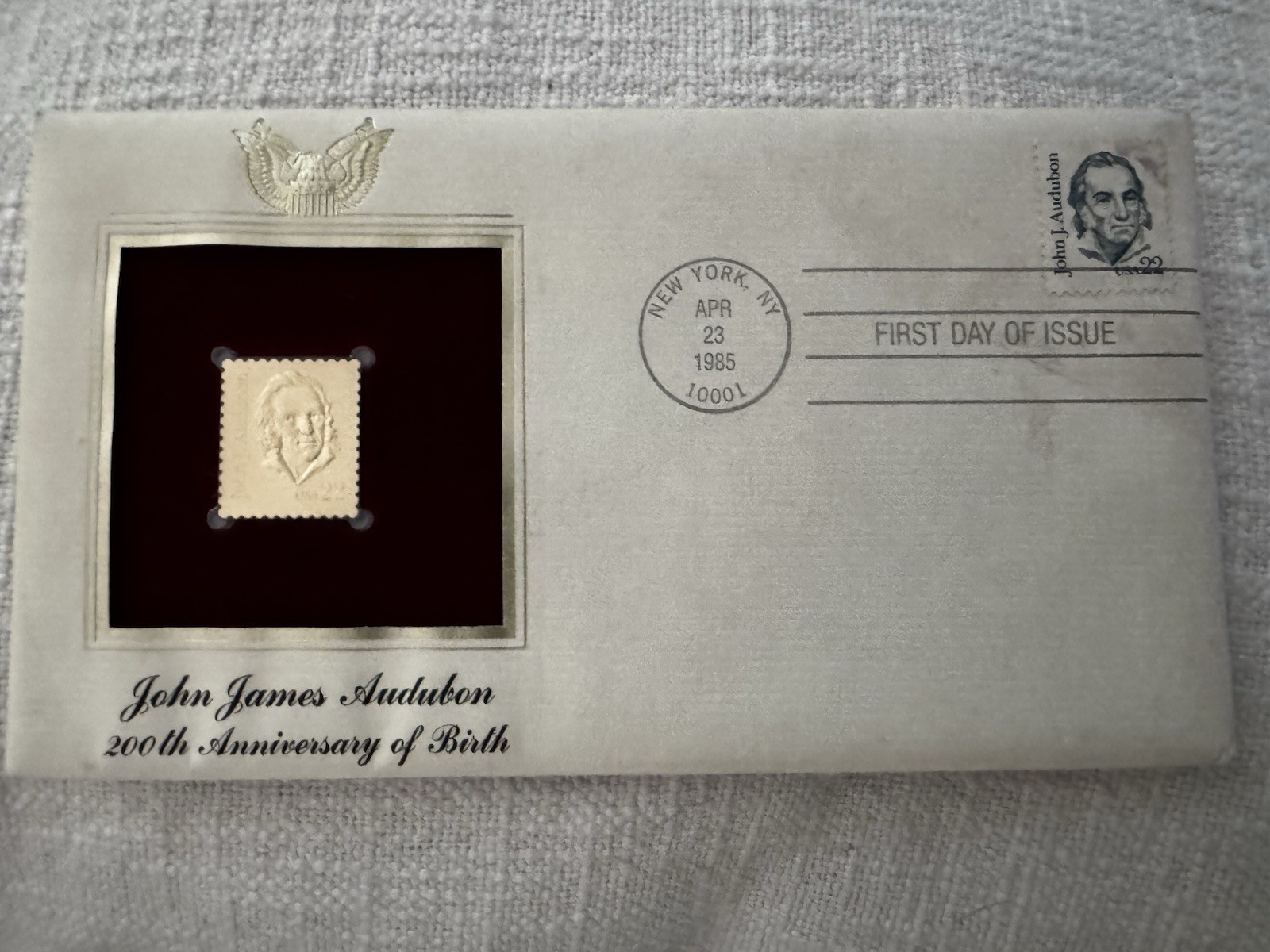 USPS John James Audubon 22K Gold Stamp Replica 1986