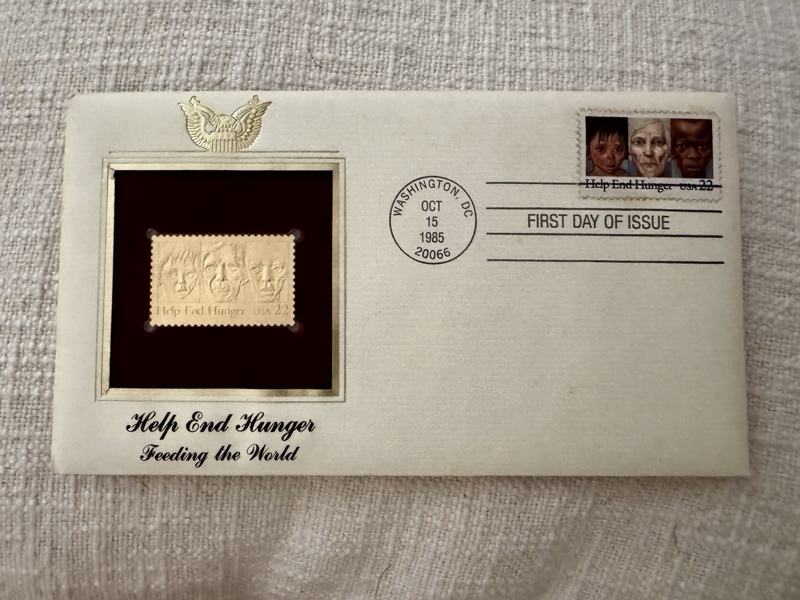 22K Gold 1985 Help End Hunger First Day of Issue