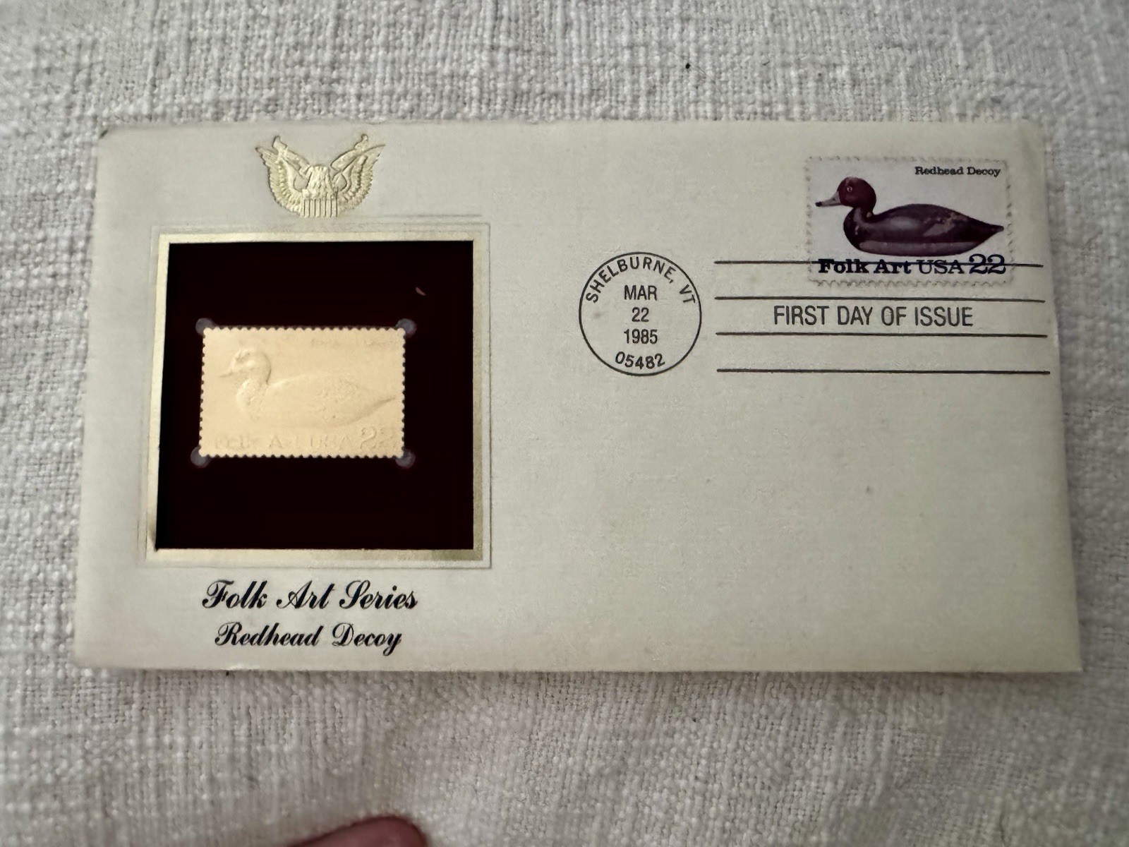 US FDC 22KT Gold Stamp: Folk Art Series Redhead Decoy