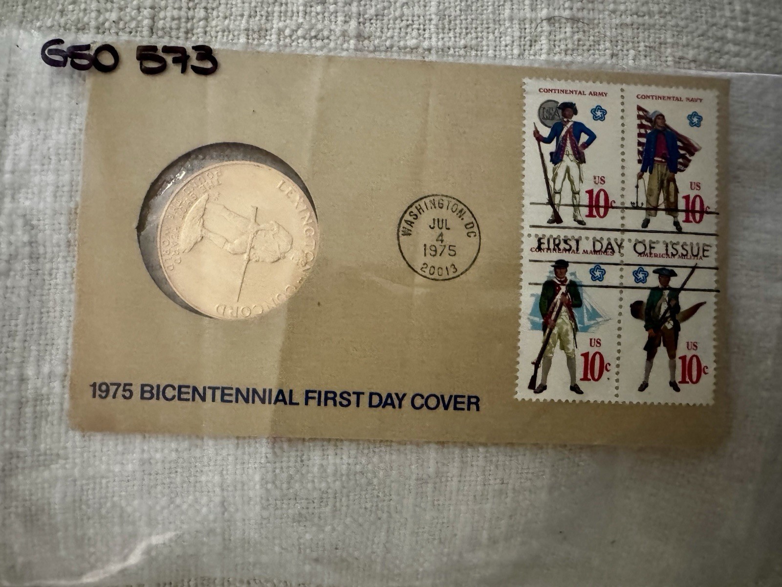 1975 Bicentennial First Day Cover Stamp and Coin