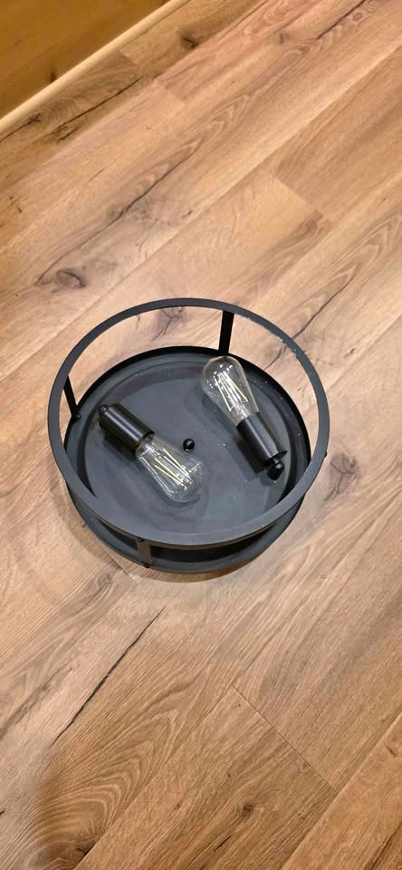 Black Metal Flush Mount Light w/ Edison Bulbs