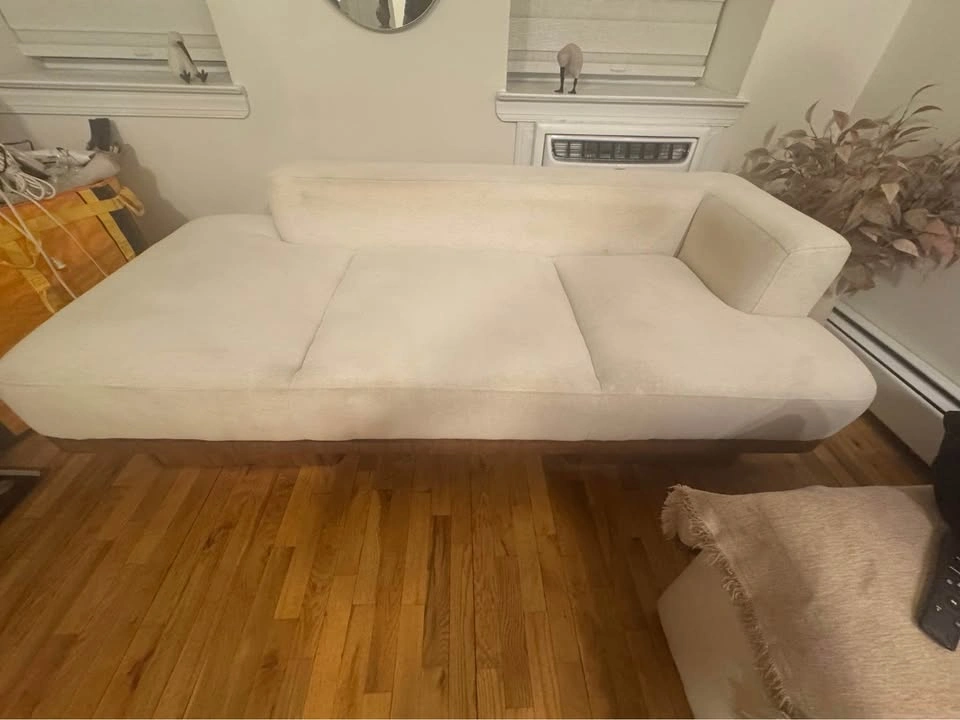 Cream Chaise Lounge Sofa with Wood Base - photo 2
