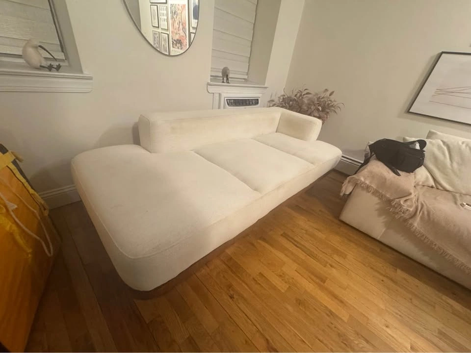 Cream Chaise Lounge Sofa with Wood Base - photo 3