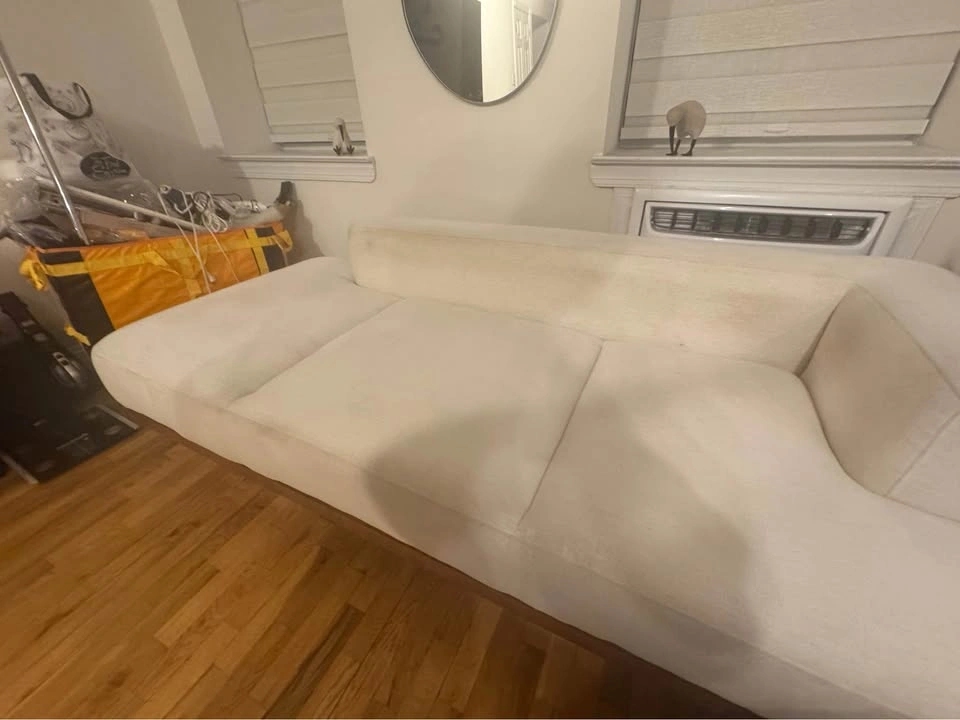 Cream Chaise Lounge Sofa with Wood Base - photo 4