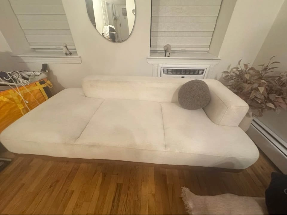 Cream Chaise Lounge Sofa with Wood Base - photo 5