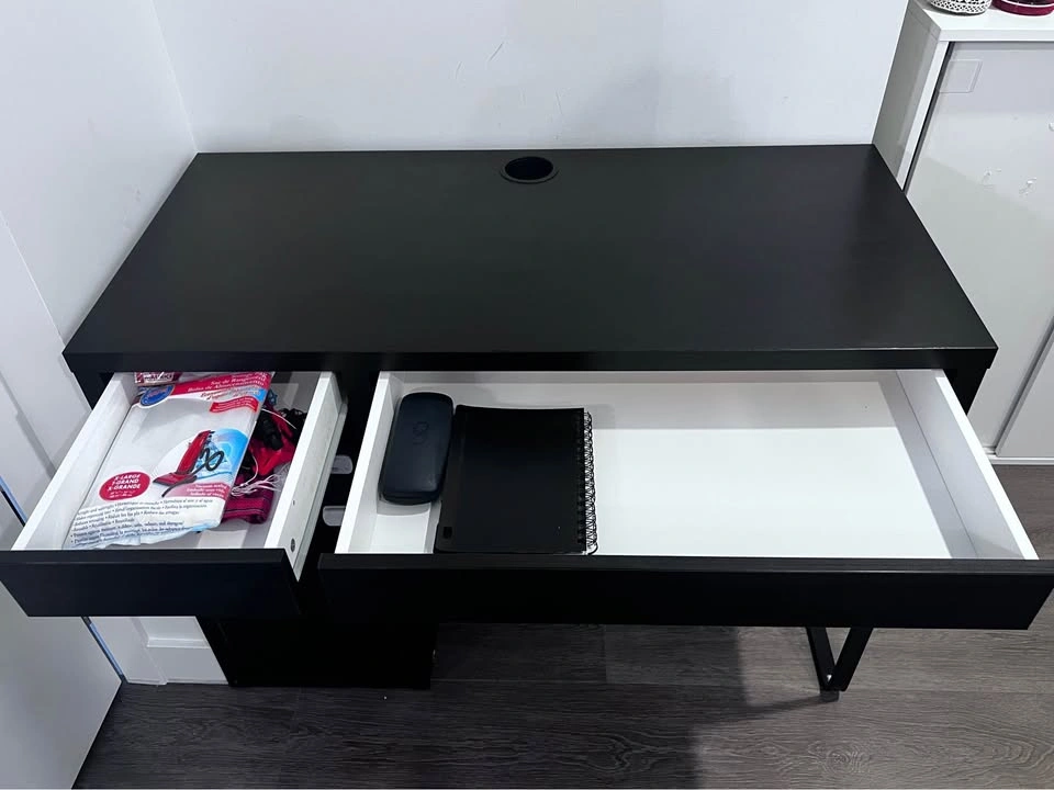 MICKE Office Desk, black-brown, 105x50 cm