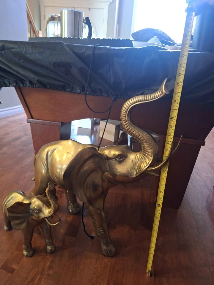 Solid Brass Elephant Mother and Child Matching Pair Statues - photo 3