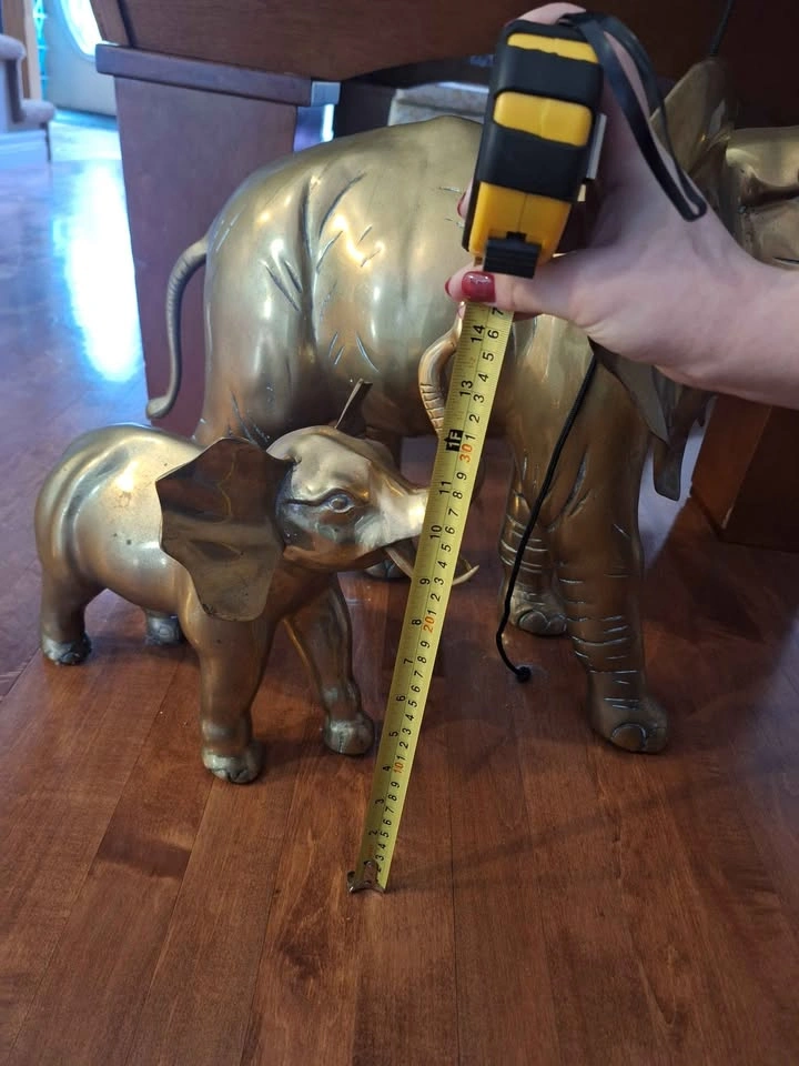Solid Brass Elephant Mother and Child Matching Pair Statues - photo 4