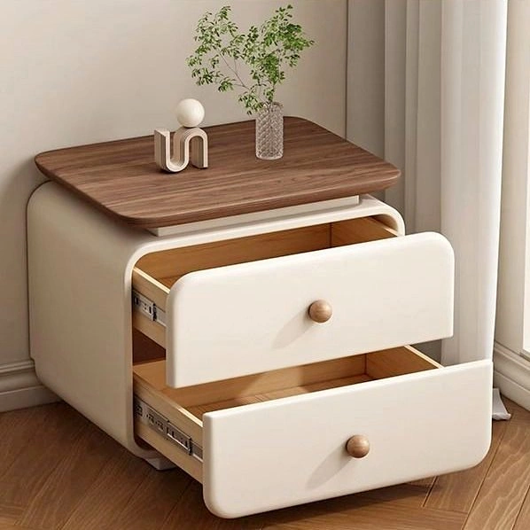 Classic White Nightstand with Natural Wooden Knobs
