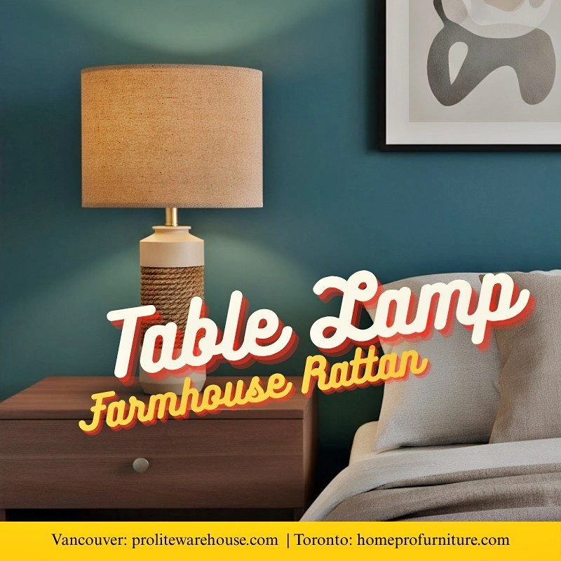 Rustic Rattan Lamp - Farmhouse Table Light