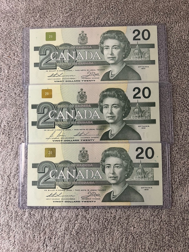 3* 20$ Paper Bills 1991