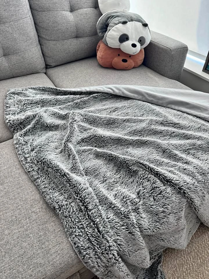 Nemcor Grey Faux Fur Plush Throw Blanket