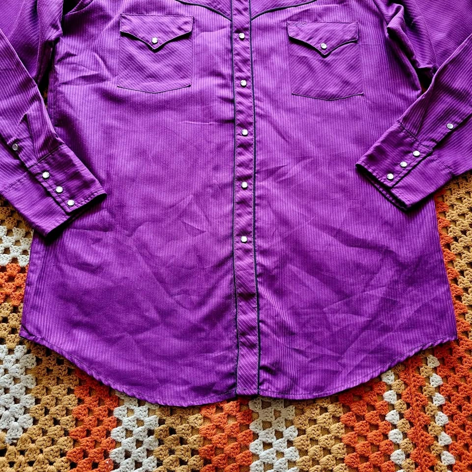 Vintage 90s Purple Mens Western Pearl Snap Shirt Eagle L/XL - photo 3