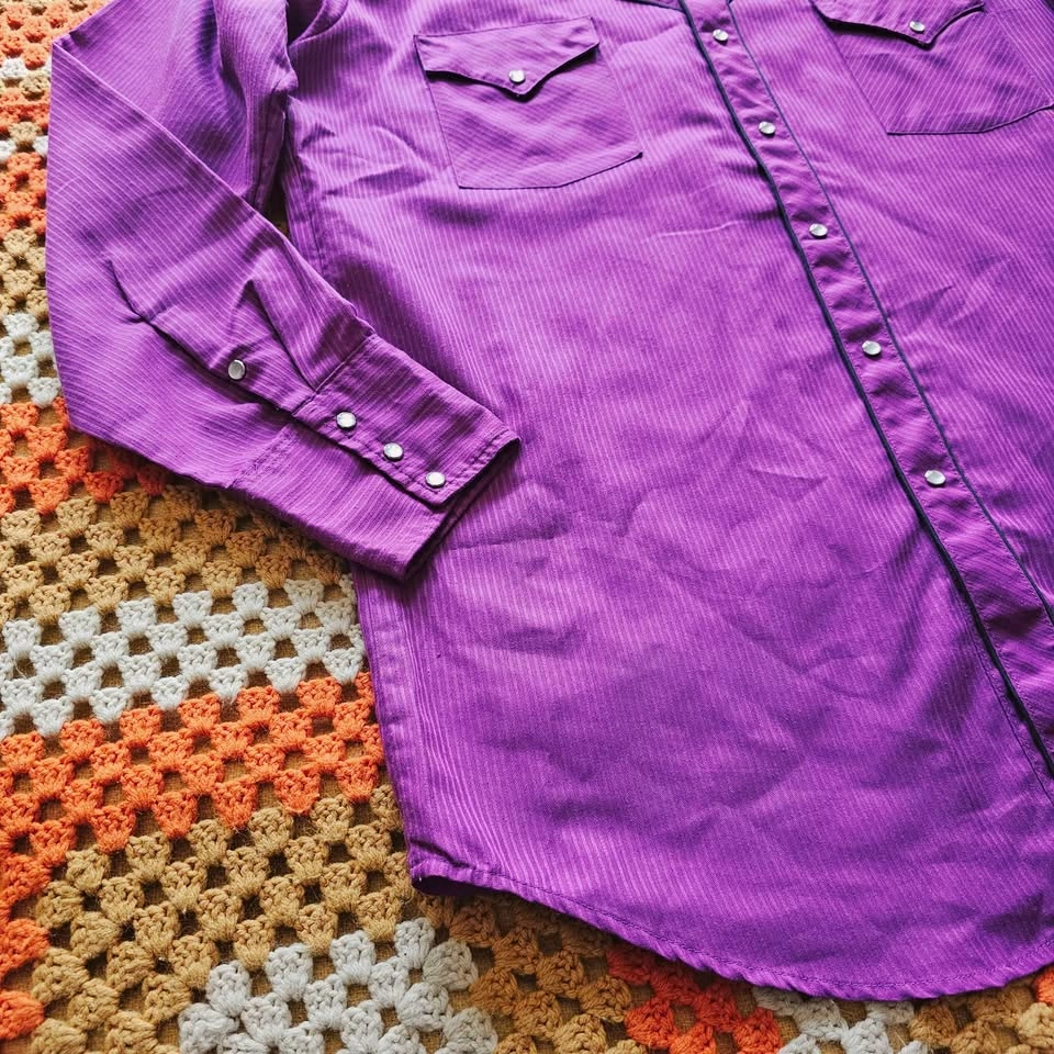 Vintage 90s Purple Mens Western Pearl Snap Shirt Eagle L/XL - photo 5