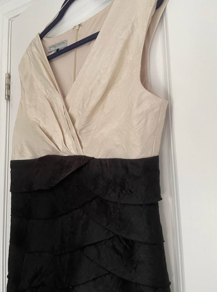 Melanie Lyne Black / Cream Ruffled Sheath Dress Ladies Size 12 - photo 2