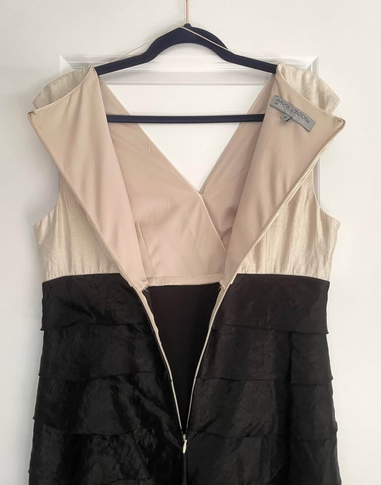 Melanie Lyne Black / Cream Ruffled Sheath Dress Ladies Size 12 - photo 5