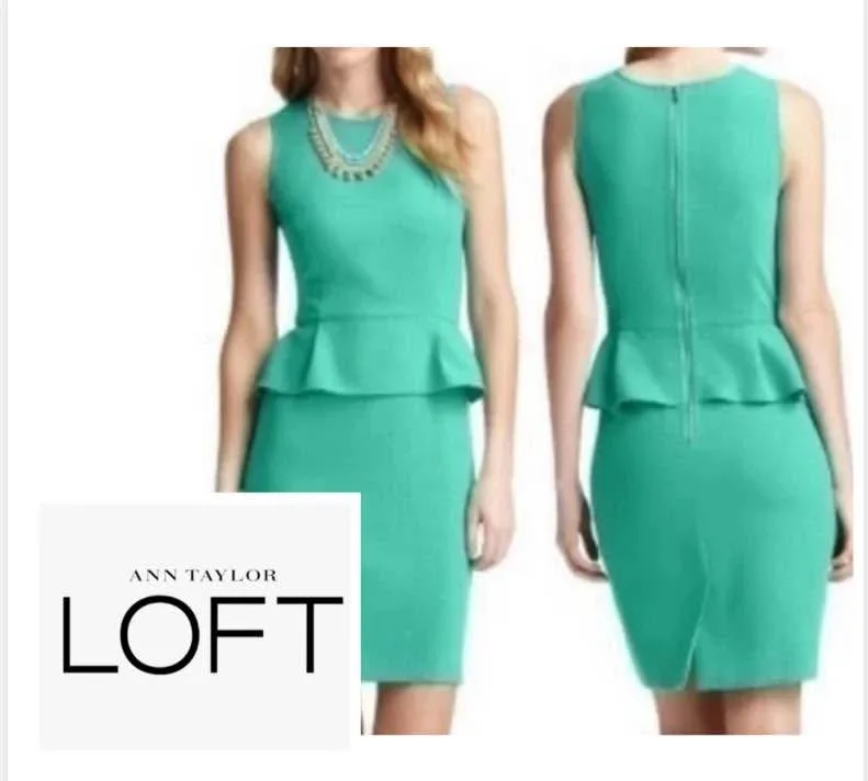 LOFT Teal Peplum Sheath Dress Size 10P (petite) image indicator(2)