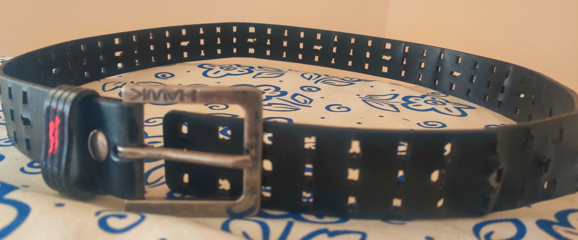 Black Perforated Leather Belt Silver Buckle
