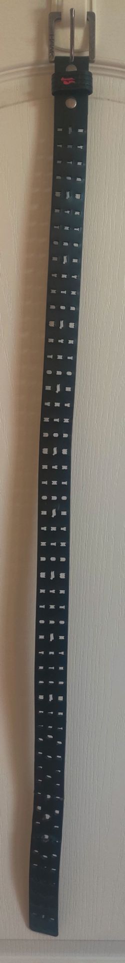 Black Perforated Leather Belt Silver Buckle - photo 2