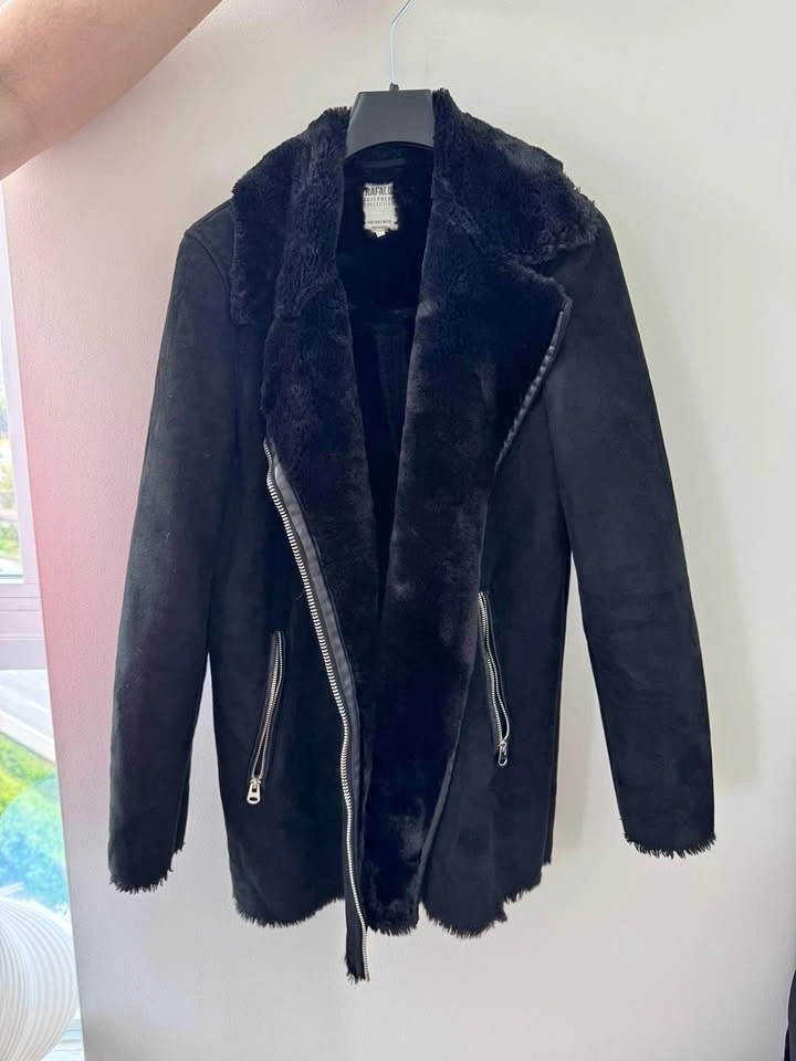 Zara Trafaluc Faux Shearling Biker Coat Size S