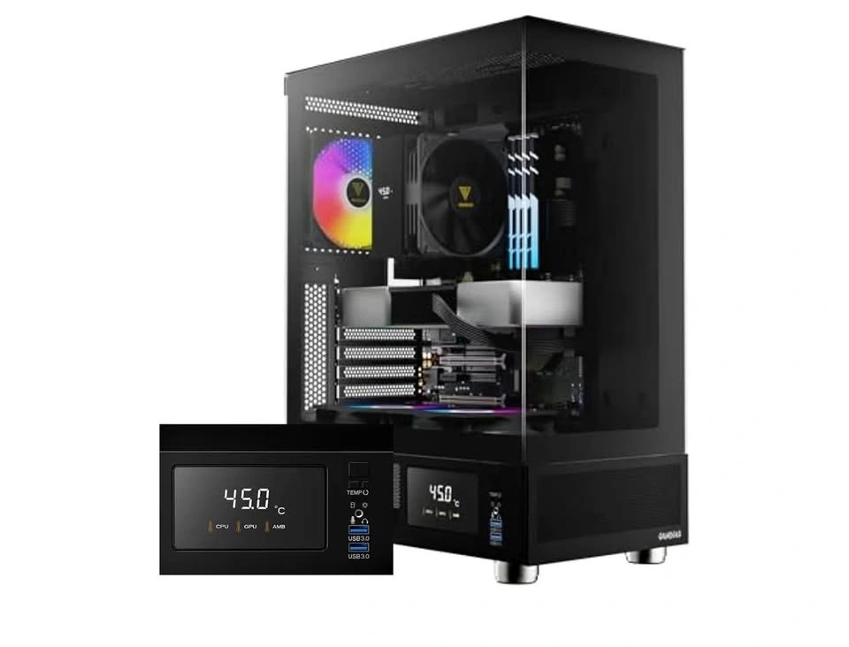 GAMDIAS ATX Mid Tower PC Case with Tempered Glass & LCD Temp Dis