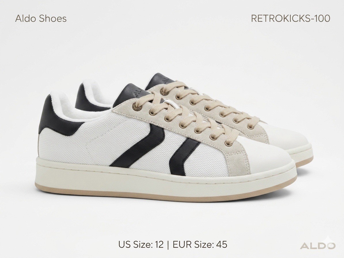 ALDO Retrokicks-100 Men's Sneakers Size 12 White Beige Black Lea