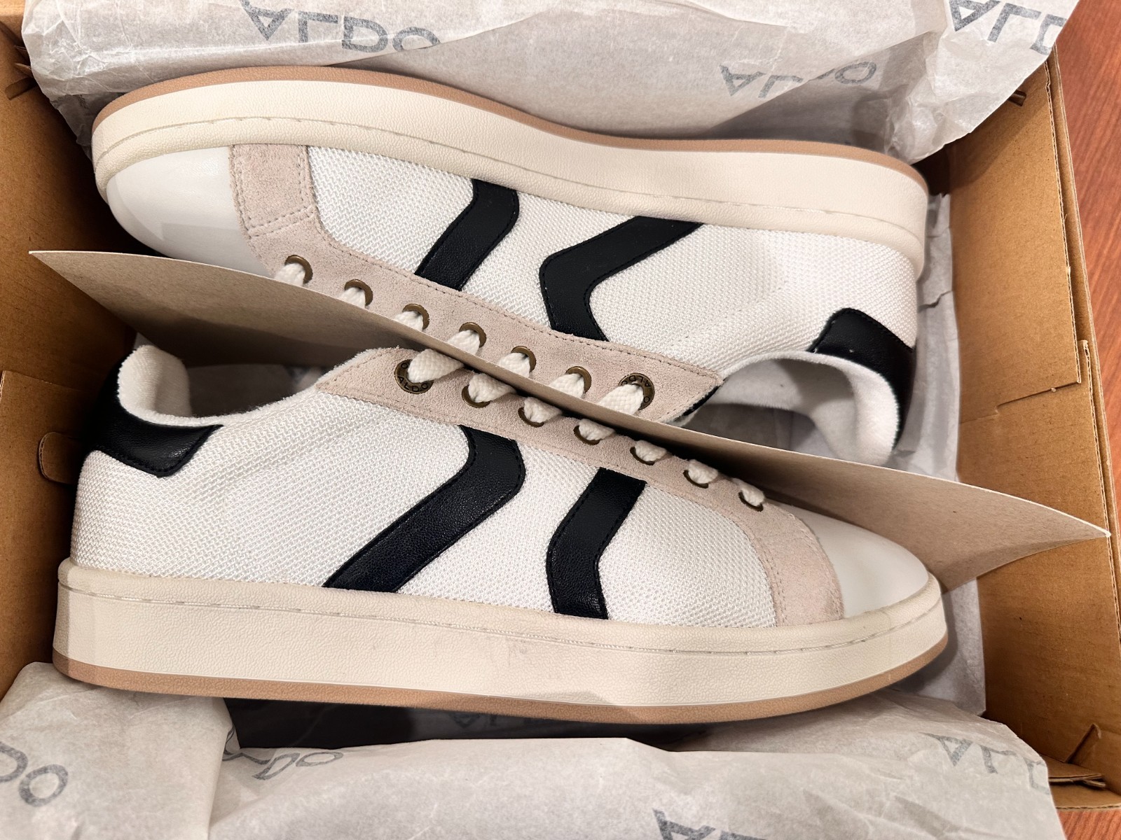 ALDO Retrokicks-100 Men's Sneakers Size 12 White Beige Black Lea - photo 3