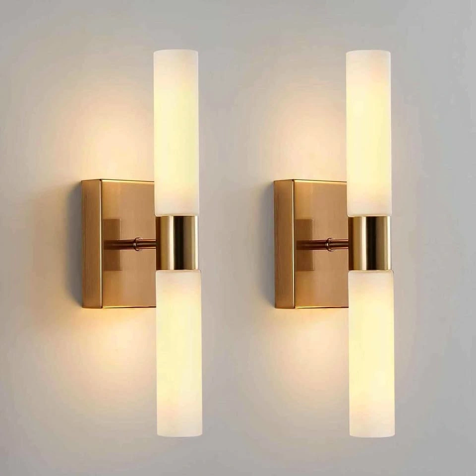 Brushed Brass Wall Sconces Set 2 Glass Shade