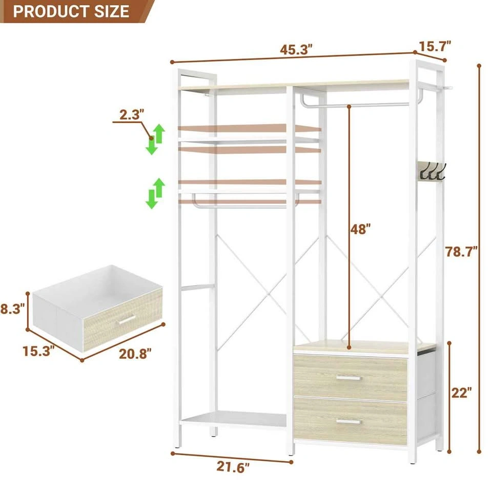 Clothes Rack with 2 Drawers, 6 Tiers, Beige - photo 2
