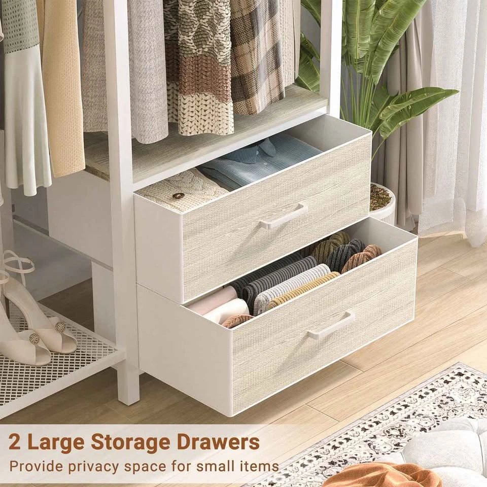 Clothes Rack with 2 Drawers, 6 Tiers, Beige - photo 3