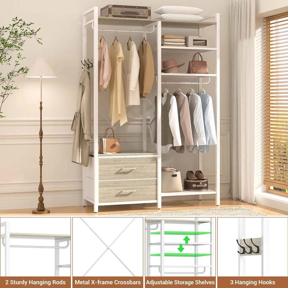 Clothes Rack with 2 Drawers, 6 Tiers, Beige - photo 4