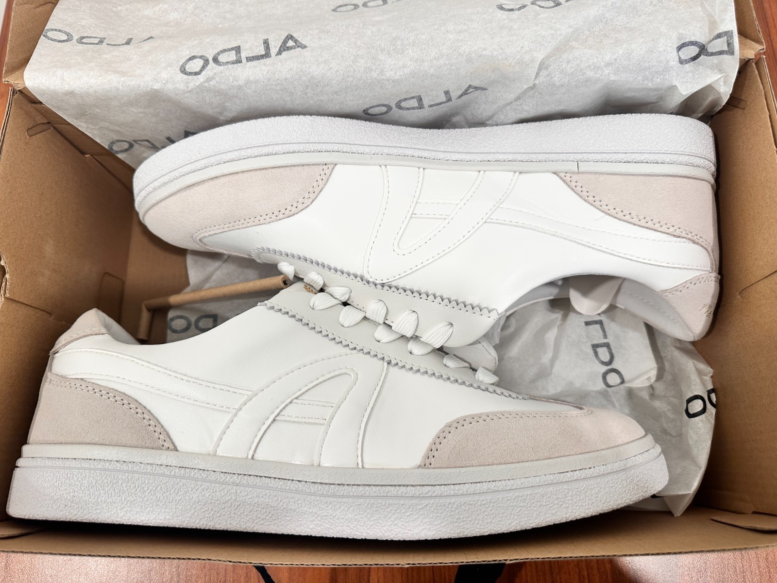 ALDO Sport Club Men's Sneakers Size 12 White Beige Leather Suede - photo 2