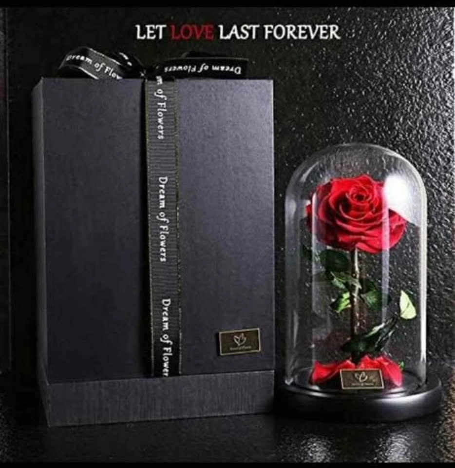 Dream of Flowers Preserved Red Rose in Glass Dome w Gift Box - photo 2