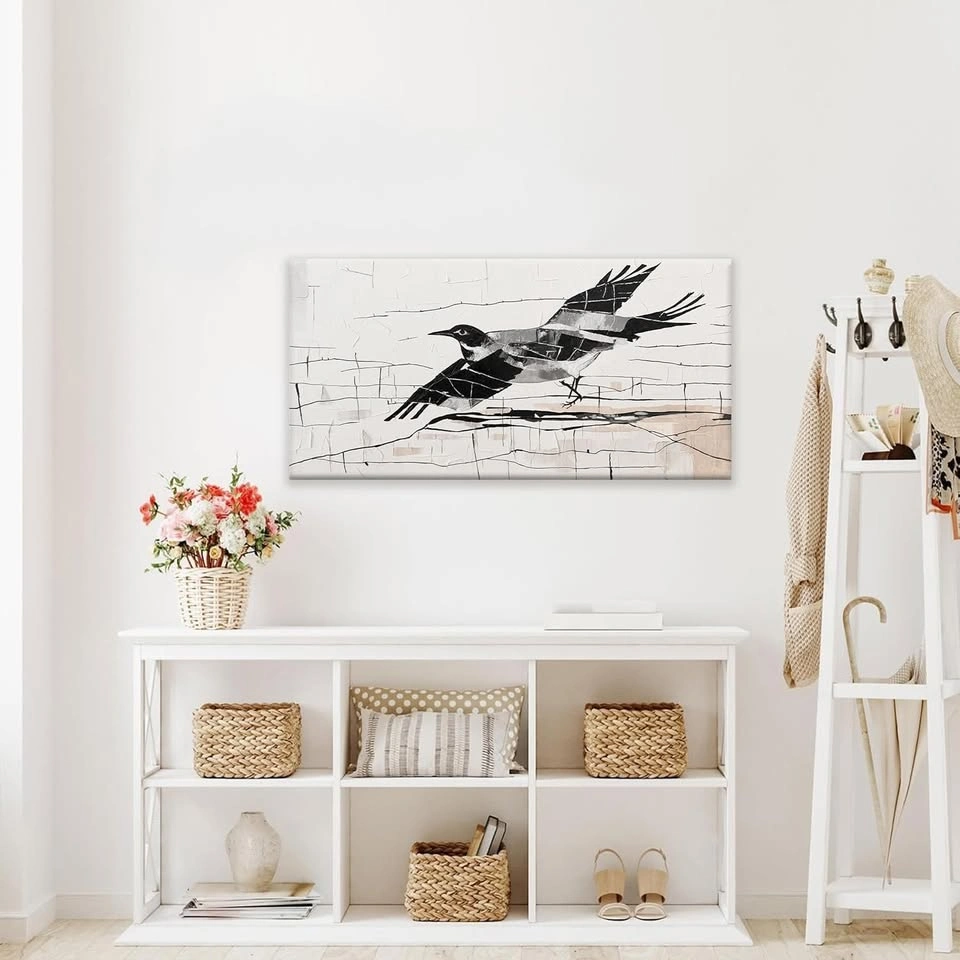 Small Bird Abstract Wall Art - Black & Grey Canvas - photo 2