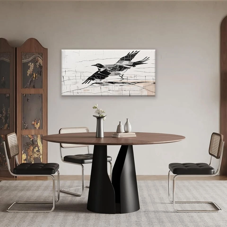 Small Bird Abstract Wall Art - Black & Grey Canvas - photo 3
