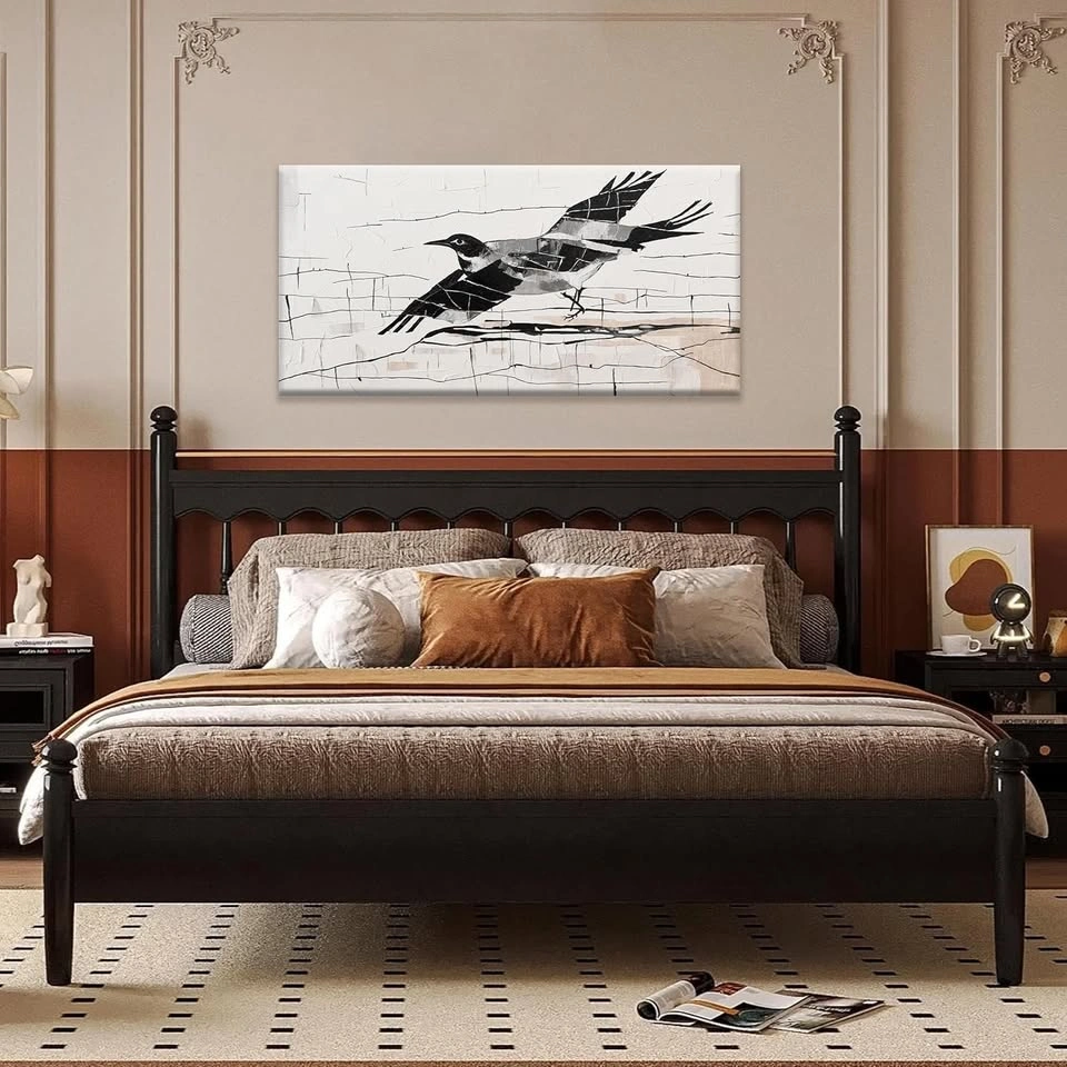 Small Bird Abstract Wall Art - Black & Grey Canvas - photo 4