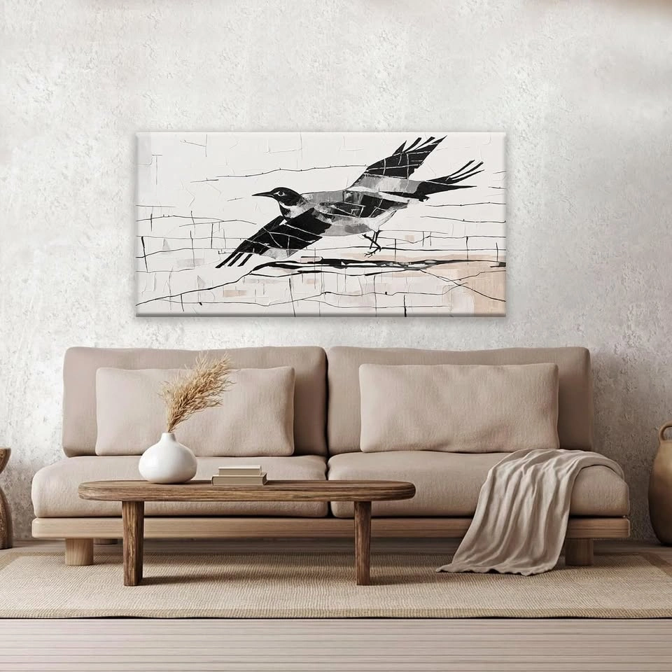 Small Bird Abstract Wall Art - Black & Grey Canvas - photo 5