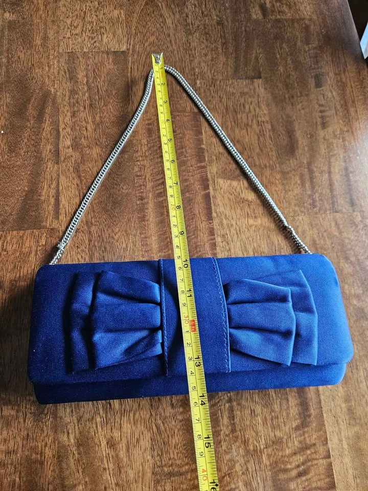 Elegant Navy Blue Satin Bow Clutch – Versatile 2-in-1 Design 🎀 - photo 2