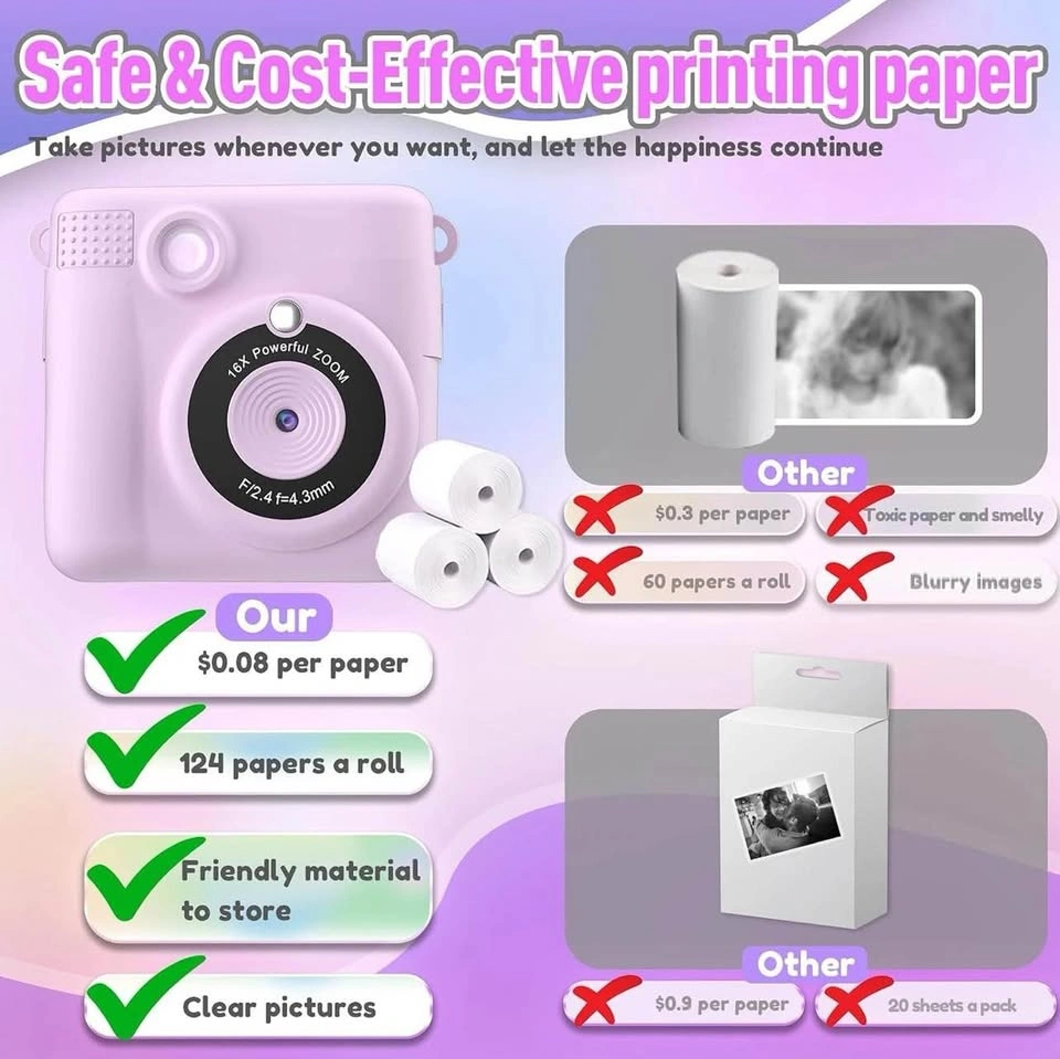 Kids Instant Print Camera with 32GB SD Card - Purple - photo 5
